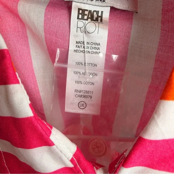 Beach Riot NWOT Womens L/XL Pink & Orange Striped Button-Up Shirt Swim Cover - Picture 10 of 10